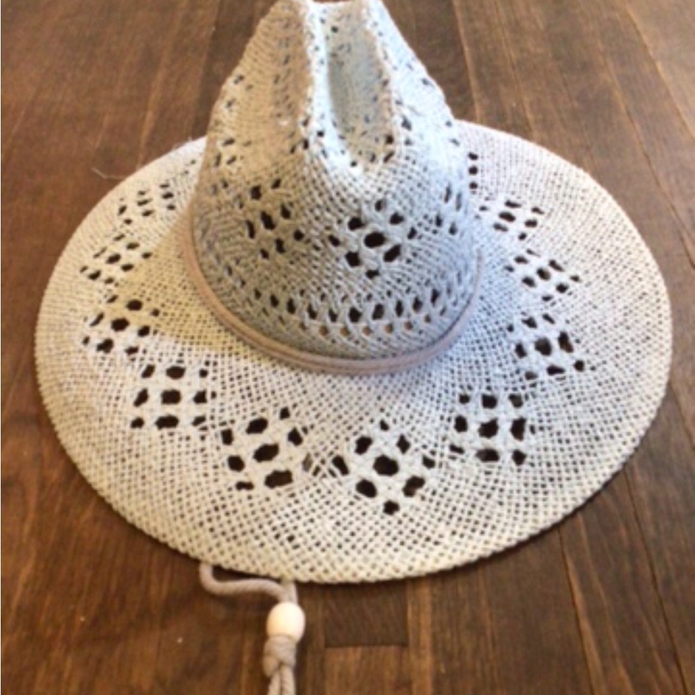 NEW! Rare Wyeth by Todd Magill Crochet Wide-Brim Straw Hat in Light Blue